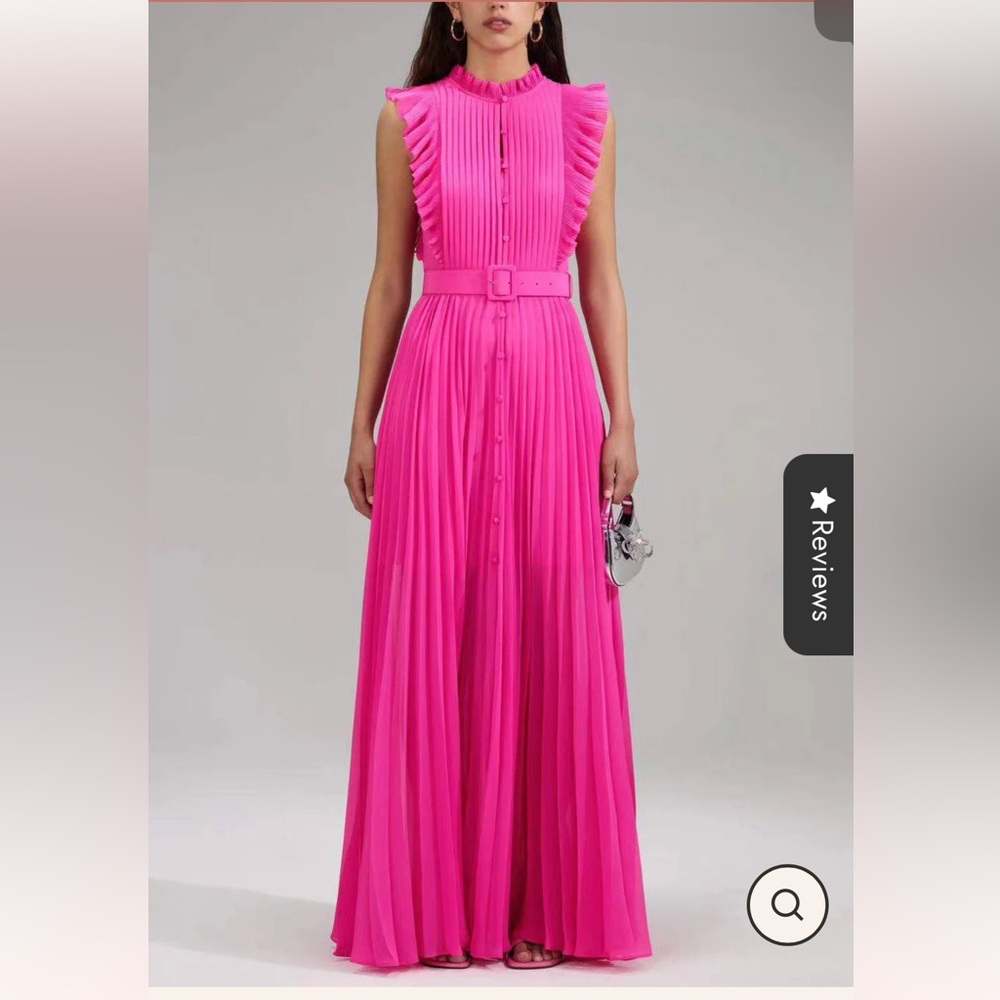 Self-Portrait Vibrant Pink Pleated Maxi Dress